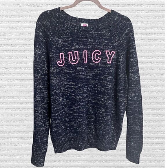 Juicy Couture Blue Silver Crew Neck Logo Sweater - Picture 1 of 5